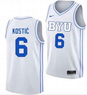 Men Aleksej Kostic White BYU Cougars #6 College Basketball Official Jerseys 148832-403