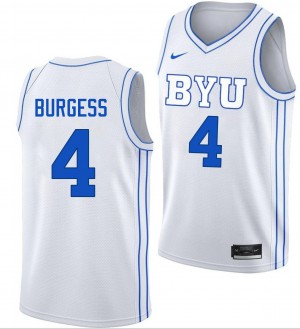 Men Chamberlain Burgess White BYU Cougars #4 College Basketball Official Jersey 659333-460