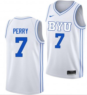 Men's KJ Perry White BYU Cougars #7 College Basketball Alumni Jersey 127142-341