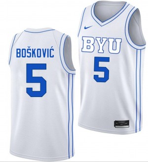 Men Mihailo Boskovic White BYU Cougars #5 College Basketball University Jerseys 320936-695