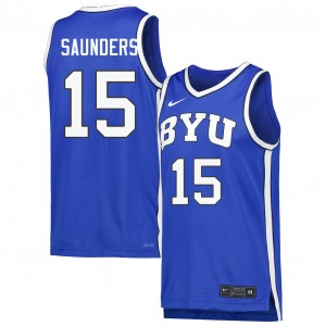 Men's Richie Saunders Royal BYU Cougars #15 College Basketball Stitched Jersey 399527-658