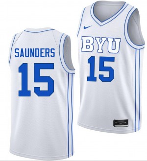 Mens Richie Saunders White BYU Cougars #15 College Basketball Embroidery Jersey 882914-914