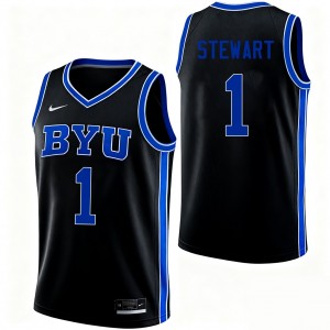 Men Trey Stewart Black BYU Cougars #1 College Basketball University Jersey 844483-406