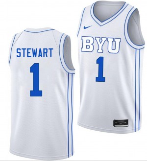 Men Trey Stewart White BYU Cougars #1 College Basketball 2025-26 Jerseys 182194-541