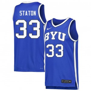 Men's Xavion Staton Royal BYU Cougars #33 College Basketball Stitched Jerseys 200530-104