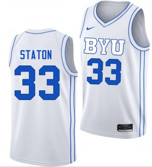 Men Xavion Staton White BYU Cougars #33 College Basketball 2025-26 Jersey 352755-393