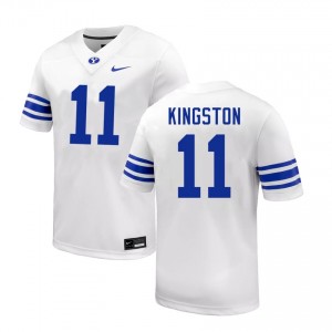 Men's Parker Kingston White BYU Cougars #11 College Football Replica Jersey 807704-569