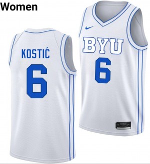 Womens Aleksej Kostic White BYU Cougars #6 College Basketball 2025-26 Jerseys 992882-869
