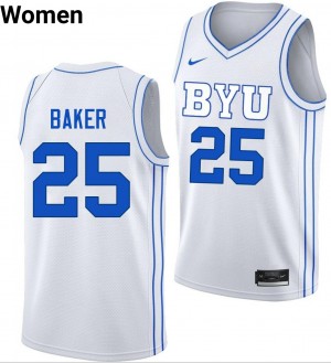 Womens Dawson Baker White BYU Cougars #25 College Basketball Stitched Jersey 342386-762