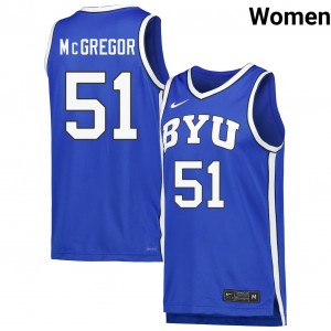 Womens Jared McGregor Royal BYU Cougars #51 College Basketball Embroidery Jersey 102305-549