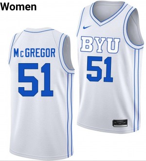 Womens Jared McGregor White BYU Cougars #51 College Basketball Stitched Jersey 640840-321