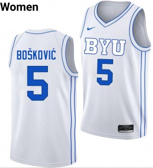 Women Mihailo Boskovic White BYU Cougars #5 College Basketball NCAA Jerseys 964010-484