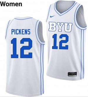 Women Nate Pickens White BYU Cougars #12 College Basketball Limited Jerseys 471548-426