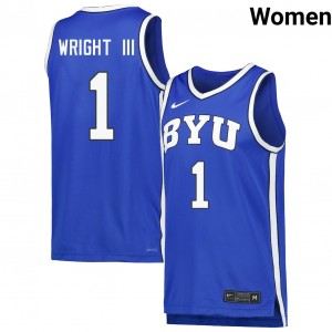 Womens Robert Wright III Royal BYU Cougars #1 College Basketball Embroidery Jerseys 599829-483