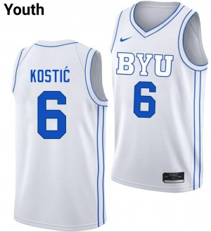 Youth Aleksej Kostic White BYU Cougars #6 College Basketball Game Jersey 513732-373