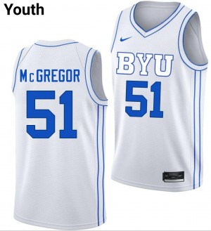 Youth Jared McGregor White BYU Cougars #51 College Basketball Stitched Jersey 465733-628
