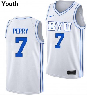 Youth KJ Perry White BYU Cougars #7 College Basketball Alumni Jersey 241200-541