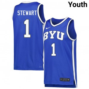 Youth Trey Stewart Royal BYU Cougars #1 College Basketball Player Jersey 317814-138