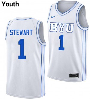 Youth Trey Stewart White BYU Cougars #1 College Basketball High School Jerseys 713561-877