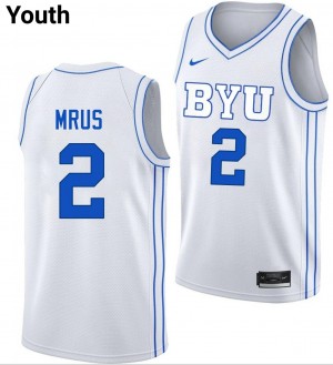 Youth Tyler Mrus White BYU Cougars #2 College Basketball Embroidery Jersey 892767-137