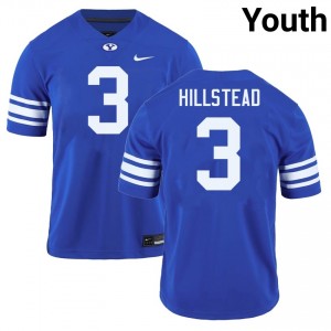 Youth McCae Hillstead Royal BYU Cougars #3 College Football Game Jersey 515127-188